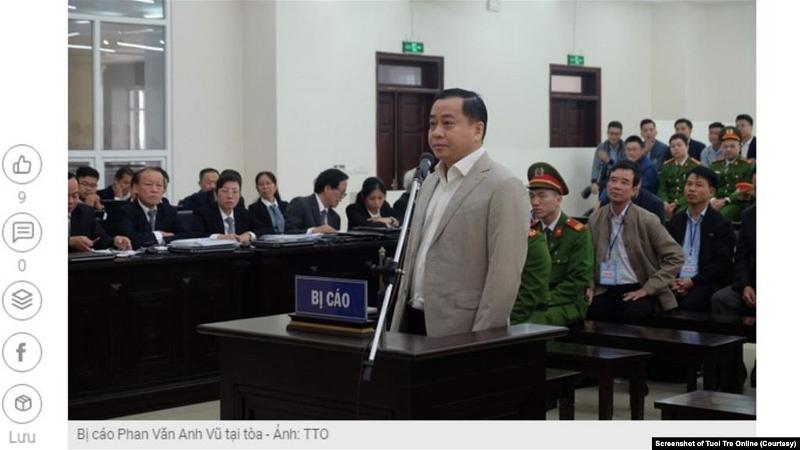 Cựu thượng tá an ninh Phan Văn Anh Vũ, còn được gọi là Vũ 'nhôm', tại phiên tòa xét xử hôm 7-1-2020 ở Đà Nẵng. (Ảnh chụp