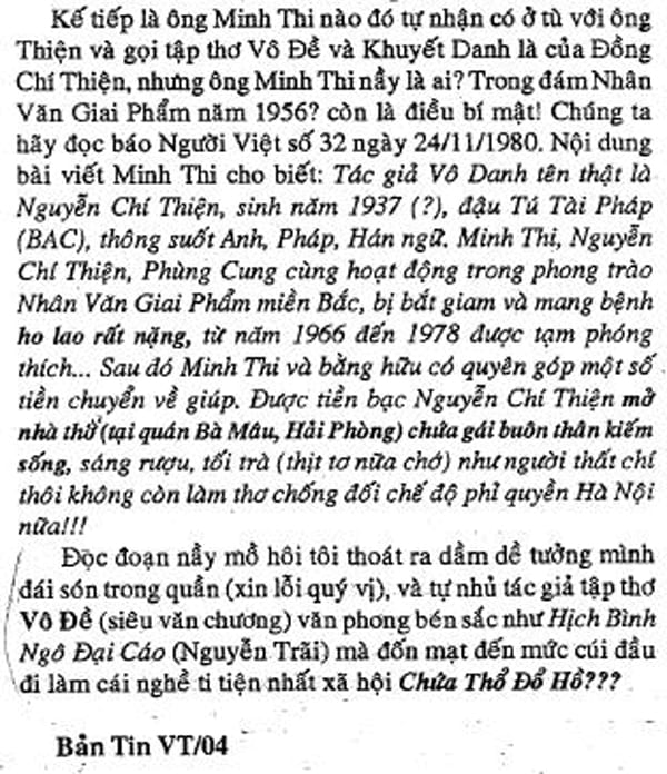 bài viết trên tờ Vạn Thắng của ông Lê Tư Vinh, đảng viên đảng Duy Dân và tờ Sàigòn Nhỏ của bà Hoàng Dược Thảo ve Nguyen 