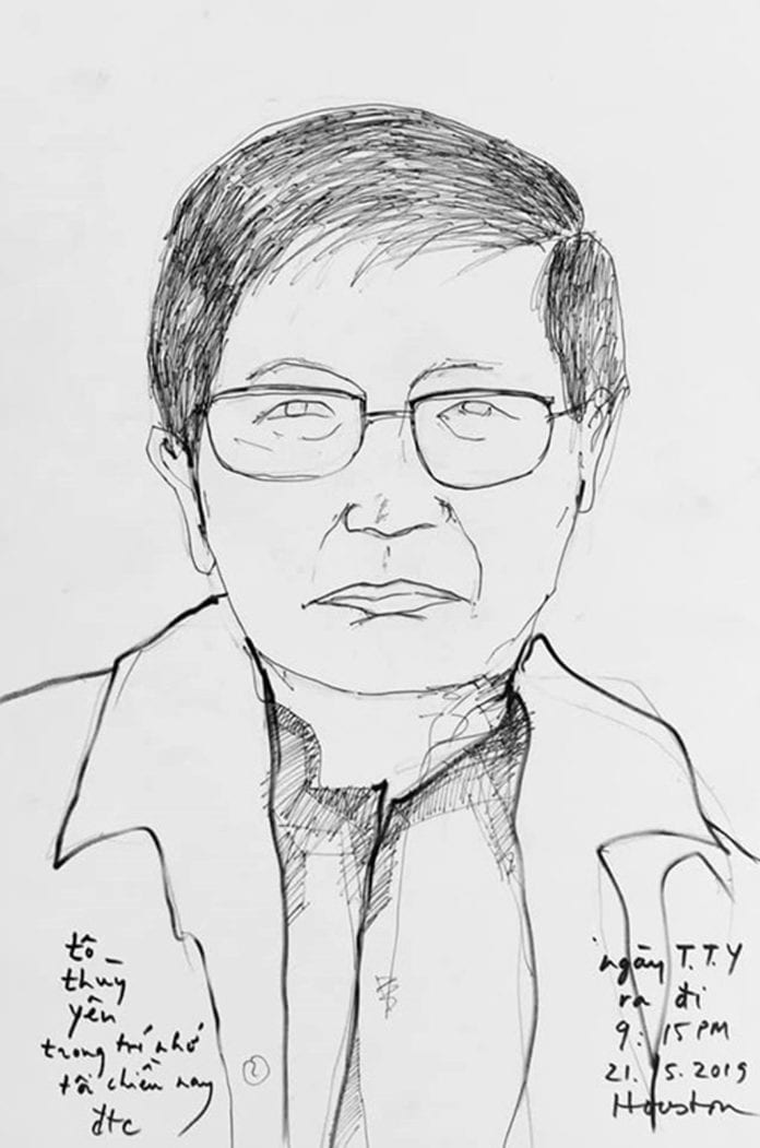 Nhà thơ Tô Thùy Yên qua nét vẽ của họa sĩ Đinh Trường Chinh. (Hình damau.org)