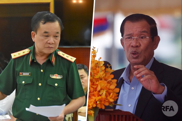 Thượng tướng Hoàng Xuân Chiến (ảnh trái) và Thủ tướng Campuchia Hun Sen