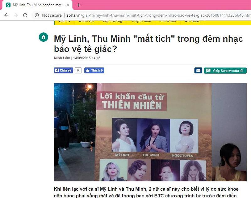 Mỹ Linh, Thu Minh mất tích trong đêm nhạc bảo vệ tê giác