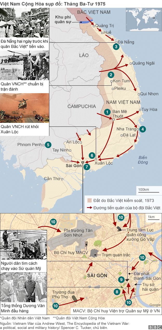 Ba chiến dịch - Tây Nguyên, Huế - Đà Nẵng và Hồ Chí Minh - dẫn đến ngày sụp đổ của chế độ Việt Nam Cộng Hòa ngày 30-4-19