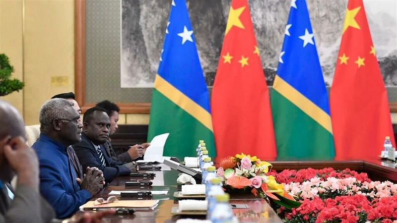 Thủ tướng quần đảo Salomon Manasseh Sogavare trong một chuyến công du đến Bắc Kinh ngày 09-10-2019. AP - Parker Song