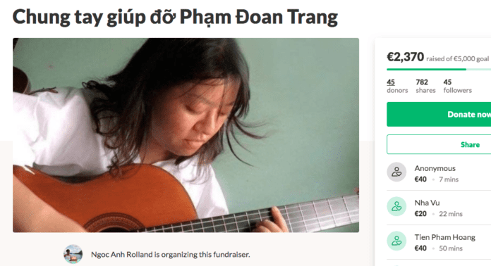 Số tiền đóng góp giúp Phạm Đoan Trang tính đến chiều 10 Tháng Mười. (Hình chụp qua màn hình)