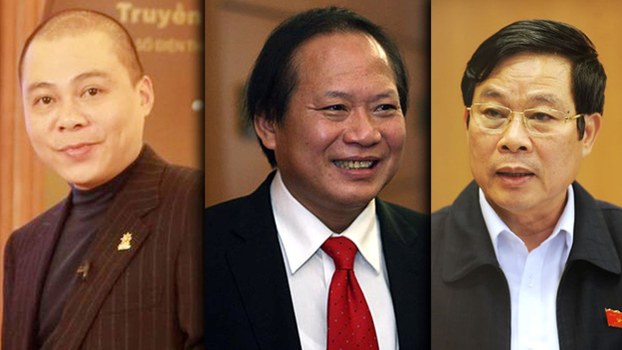 Ba trong số 14 bị can bị khởi tố trong vụ án AVG (từ trái sang) - Phạm Nhật Vũ- Trương Minh Tuấn- Nguyễn Bắc Son.
