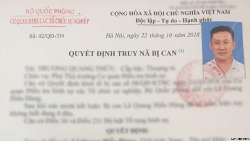Cơ quan Điều tra hình sự Bộ Quốc phòng Việt Nam ra lệnh truy nã ông Lê Quang Hiếu Hùng, người hiện được cho là bị Cuba t