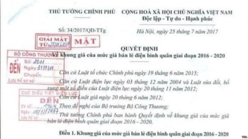 Hình ảnh Quyết định số 34 được cho là của ‘Thủ tướng chính phủ’. Nguồn facebook Thanh Hieu Bui. 